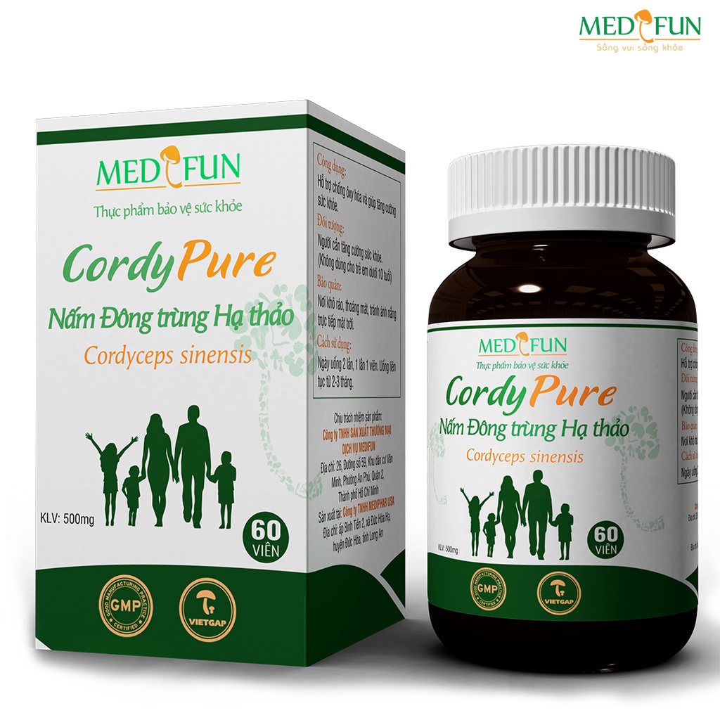 Đông trùng Hạ thảo CordyPure MEDIFUN, VIVINGON - viên nang, bổ phổi, thận, Cordyceps sinensis Tây Tạng