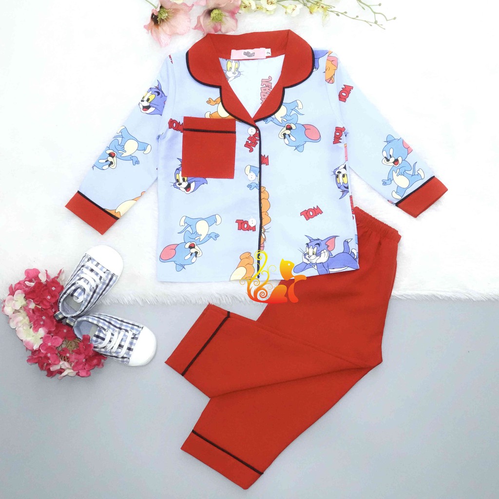 Đồ Bộ Mặc Nhà &quot;Mèo - Chuột&quot; Pijama Kate Thái Phối Kate Lụa Quần Dài - Cho Bé 8-42kg.