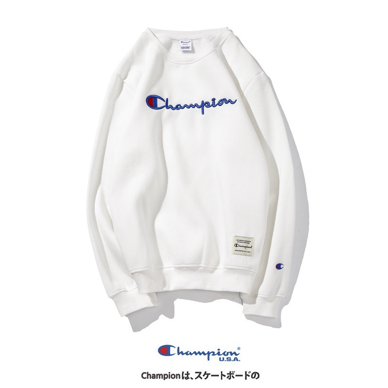 Áo Nỉ Cotton Cổ Tròn Thêu Chữ CHAMPION Thời Trang Đường Phố Cho Nam Và Nữ