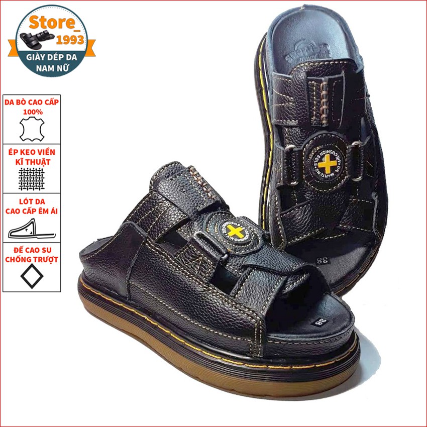 Dép Doctor Nam Quai Ngang Dr.Martens Da Bò Cao Cấp Đế Lót Da Bò Hàng VNSX 65D3