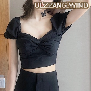 [Sẵn đen] Áo cúp ngực tay bồng 2 màu đơn giản - u.w