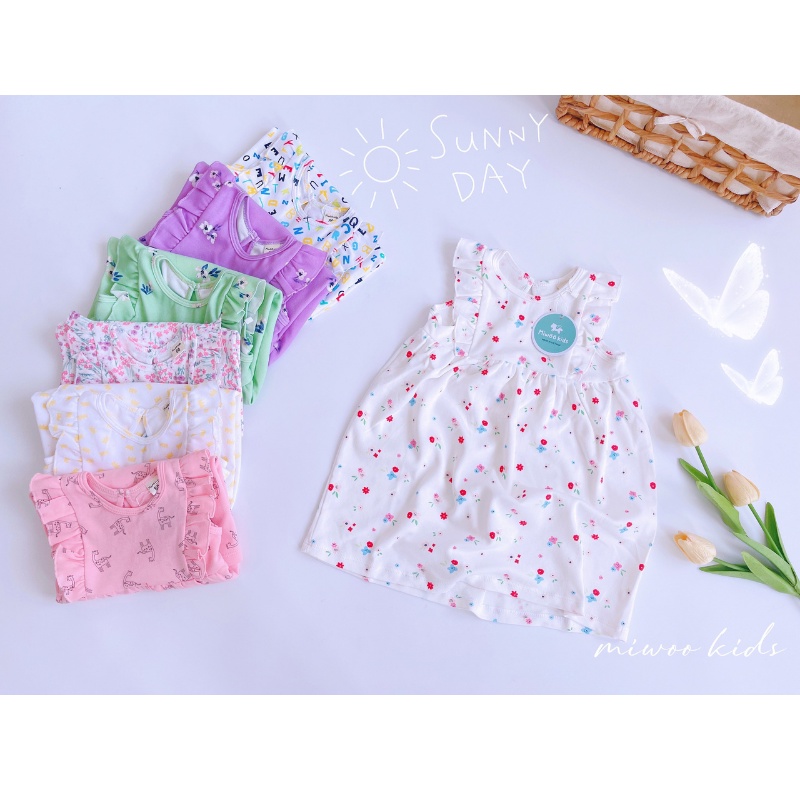 Váy bé gái, đầm cánh tiên Miwoo cho bé chất liệu cotton cao cấp mềm mịn cho bé đi học đi chơi size từ 8 đến 18kg