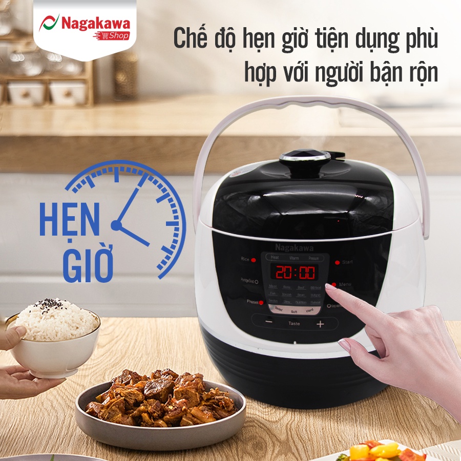 [Mã ELHADEV giảm 4% đơn 300K] Nồi Áp Suất Điện Tử Nagakawa NAG0206 (6.0 Lít) - Hàng Chính Hãng