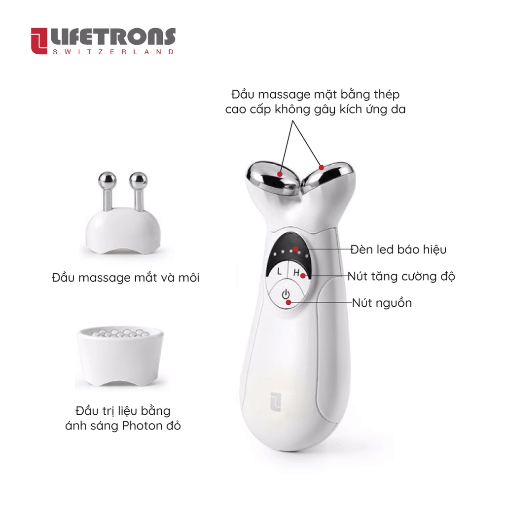 Máy massage cầm tay nâng cơ trẻ hóa làn da Lifetrons EP400 tích hợp mátxa mắt và mặt, đẩy dưỡng chất tối ưu