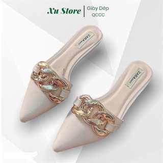 Dép Sục Nữ Mũi Nhọn phối viền xích cao cấp