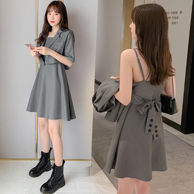 Set áo + váy dây khoá dọc cho con bú trẻ trung