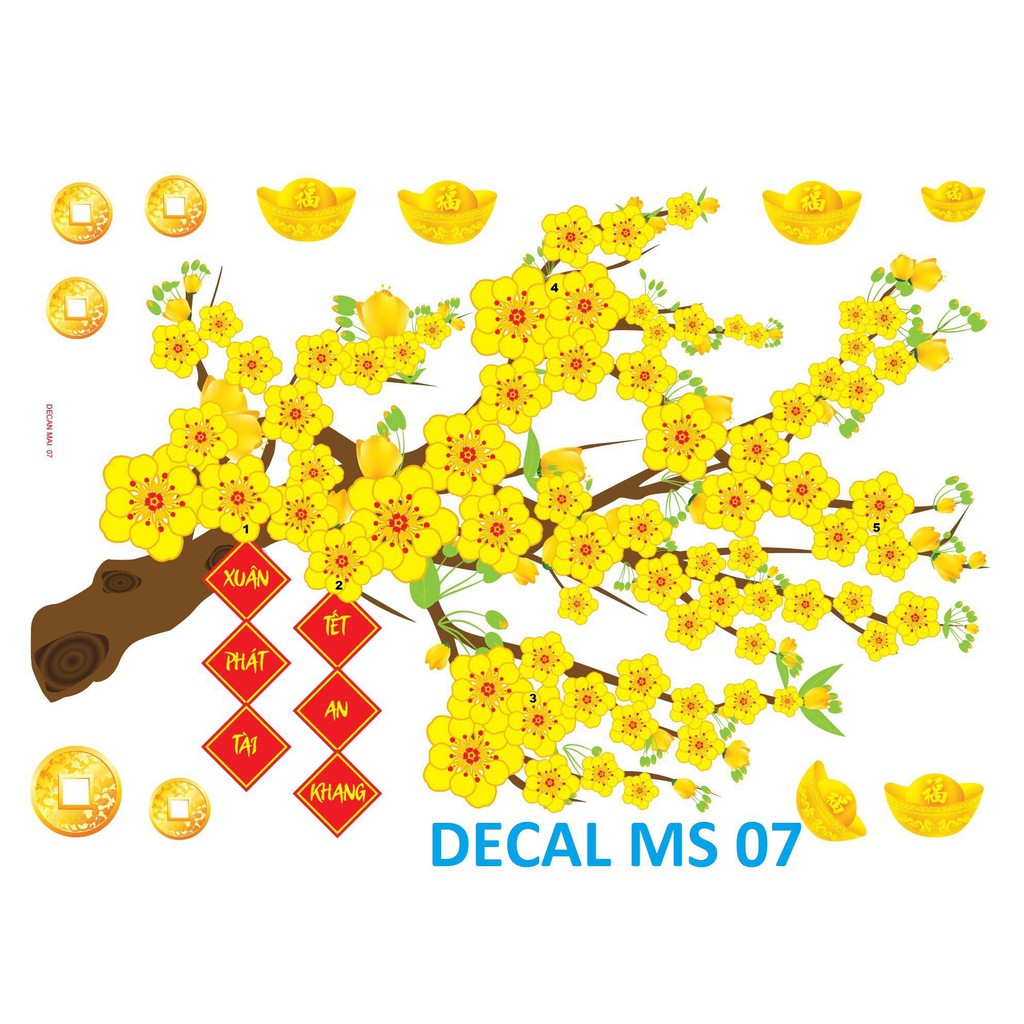 Decal hoa mai trang trí tết
