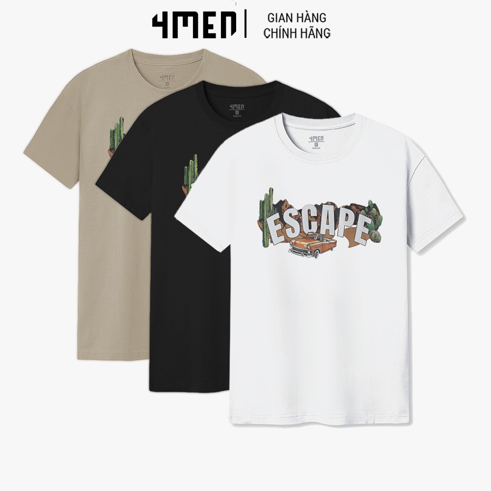 Áo Thun Nam 4MEN AT086 in chữ ESCAPE, áo phông cổ tròn ngắn tay, form suông, vải cotton thấm mồ hôi, thoáng mát, co gãn