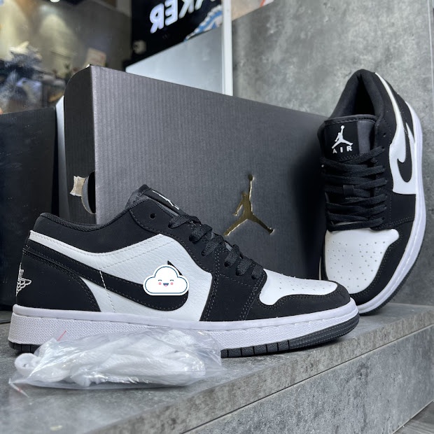Giày thể thao Jordan Low Panda đen trắng, Giày JD1 cổ thấp đen trắng nam nữ hàng cao cấp Full Box
