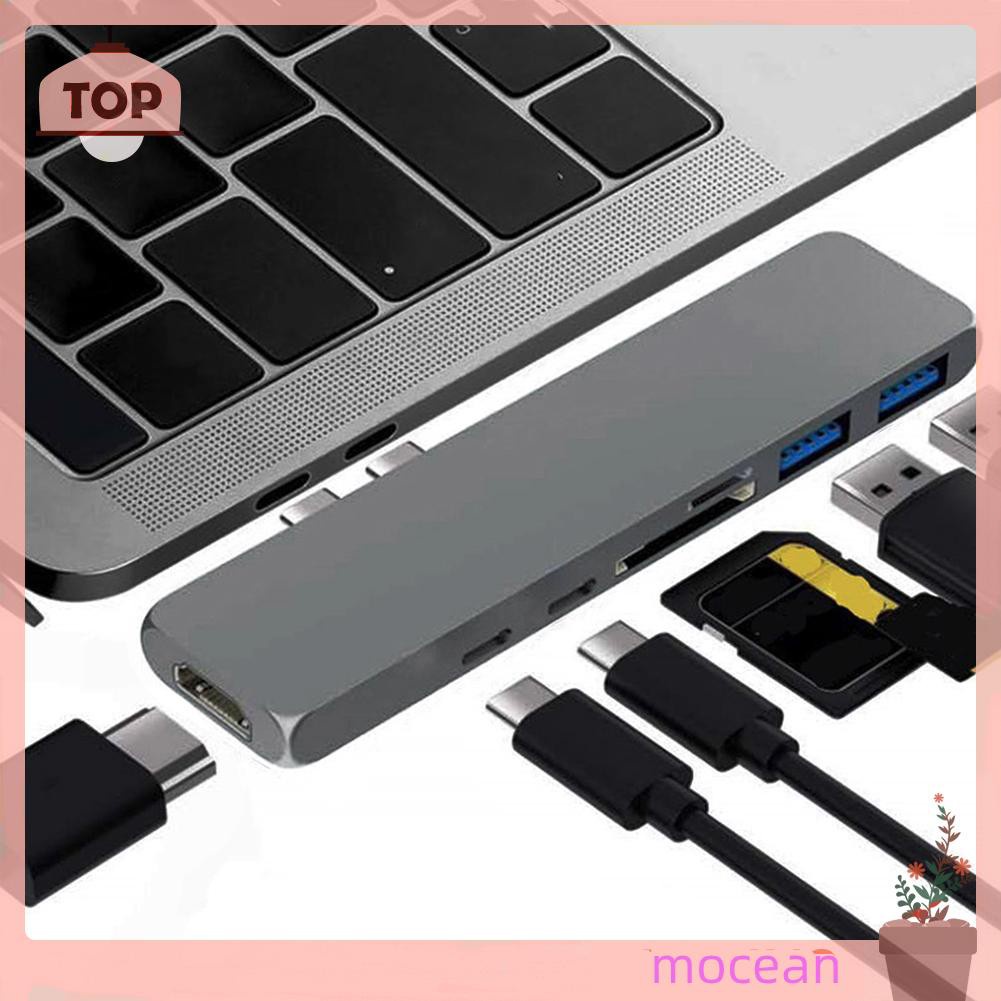 Mocean Multifunctional 7 in 1 Dock Dual USB Type C Hub Adapter for Apple Laptop
