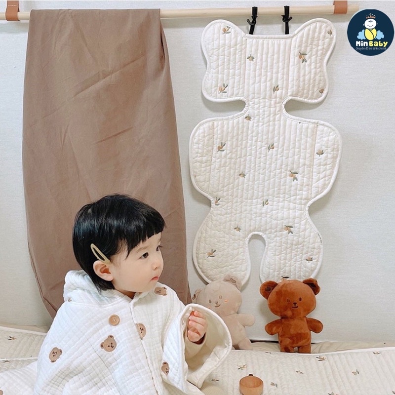 Tấm lót xe đẩy cho bé cotton mềm mại, thoáng khí, phong cách Hàn Quốc