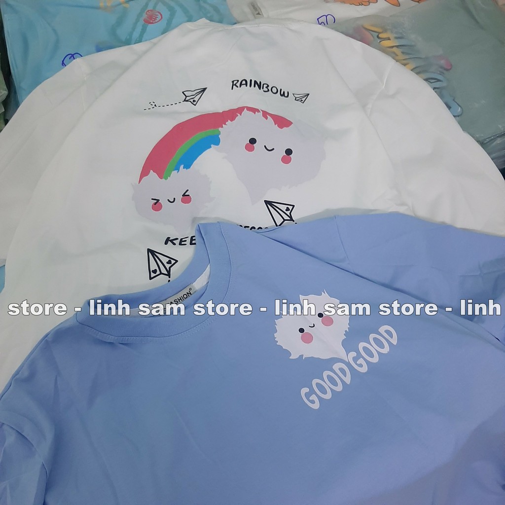 Áo thun tay lỡ nữ SAM CLO freesize phông form rộng dáng Unisex, mặc lớp, nhóm, cặp in hình MÂY CẦU VỒNG KEEP SMILING | BigBuy360 - bigbuy360.vn