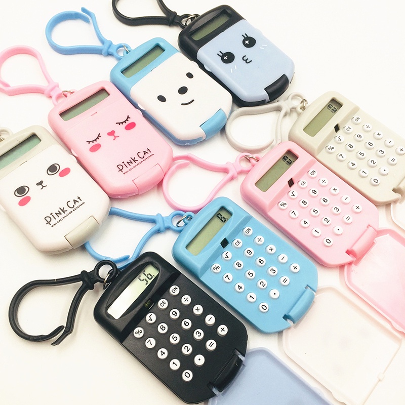 Máy Tính Bỏ Túi Màn Hình Kỹ Thuật Số Mini Dễ Thương Kèm Móc Khóa Tiện Dụng Cho Văn Phòng