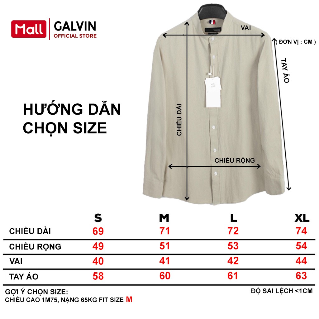 Galvin - Áo sơ mi đũi cổ tàu chất cotton đũi co giãn mát mịn nhăn tự nhiên co giãn SMGV135