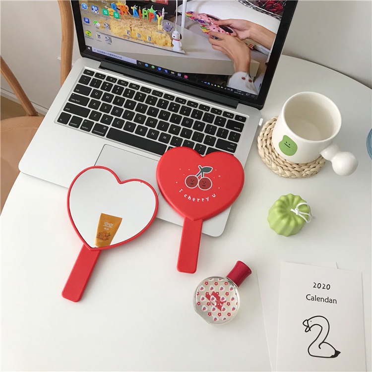 Gương trang điểm tay cầm anh đào dễ thương hàn quốc