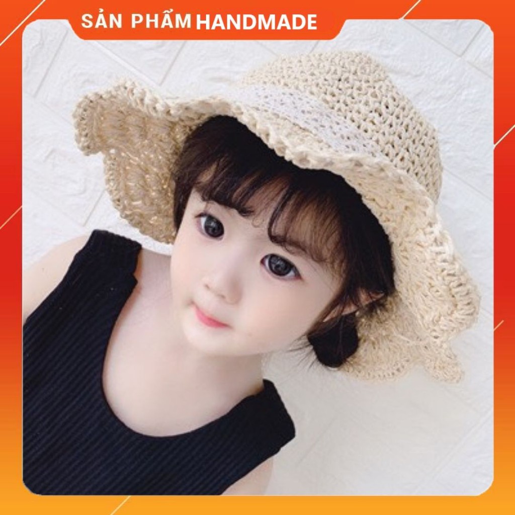 Mũ Cói HANDMADE Phong Cách Vintage Nón Cói Phối Ren Cực Xinh Siêu Thoáng Cho Bé Gái Từ 1 Đến 7 Tuổi