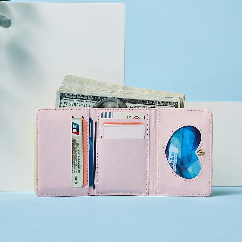 Ví nữ đựng tiền nhiều ngăn 446 khóa bấm chất da retro phong cách thanh lịch