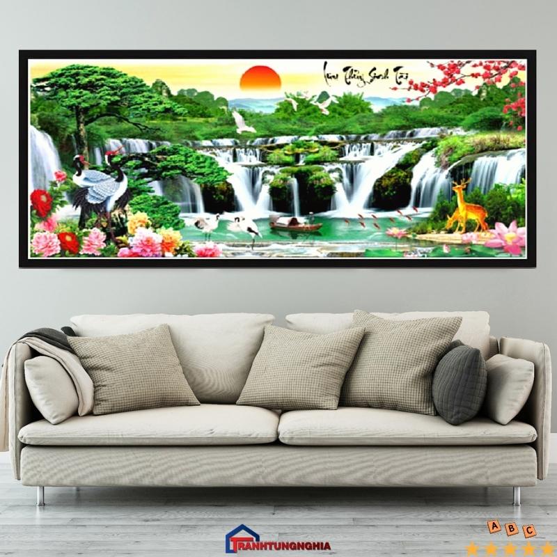 Tranh đính đá, tranh thêu chữ thập phong cảnh lưu thủy sinh tài tuyệt đẹp LV427 LV428 LV429 LV3315 LV3314