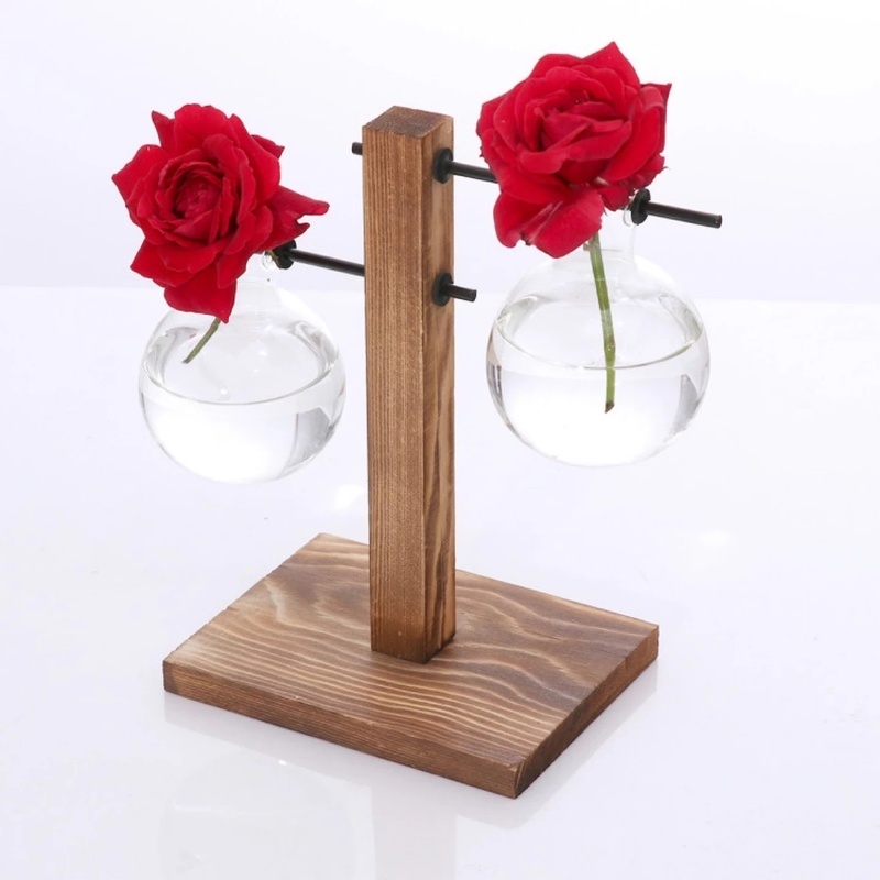Chậu Cây Cảnh Mini Trong Suốt Kèm Khung Gỗ Dùng Trang Trí Để Bàn