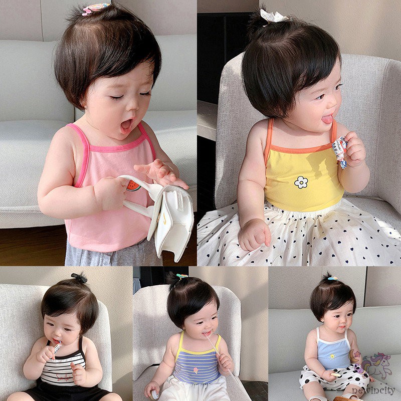 Áo Dây Cotton Không Tay Họa Tiết Hoạt Hình Dễ Thương Phong Cách Hàn Quốc Cho Bé Gái