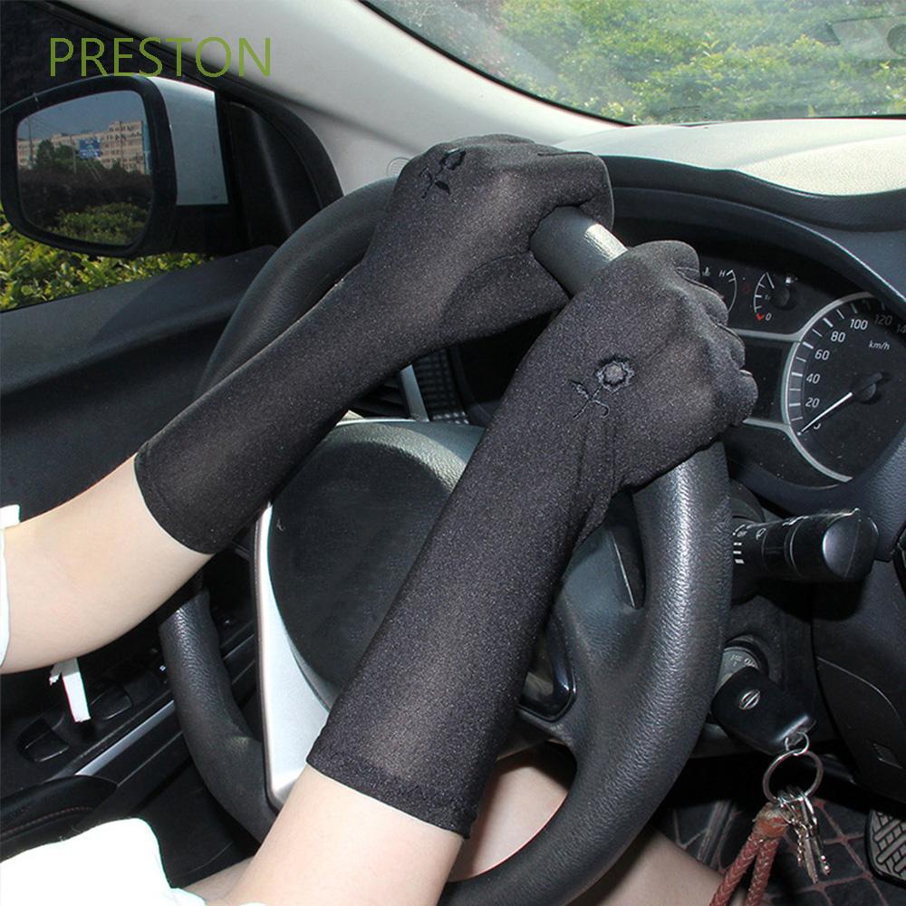 Găng tay lái xe dài vừa chống nắng chống tia UV thêu họa tiết thoáng khí thời trang xuân hè cho nữ