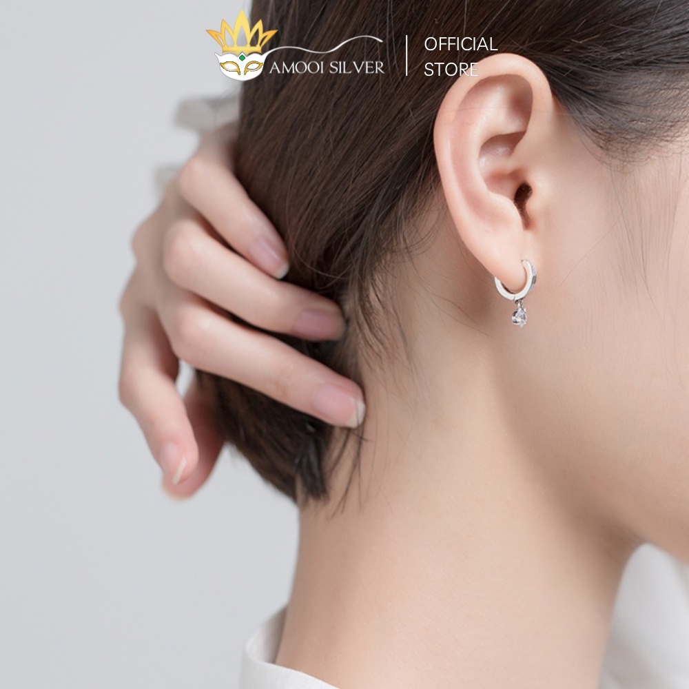[Mã BMLT35 giảm đến 35K đơn 99K] Bông Tai Bạc S925 Khoen Tròn Mẫu Ngôi Sao Móc Đường Kính 8mm - Amooi Silver AB98