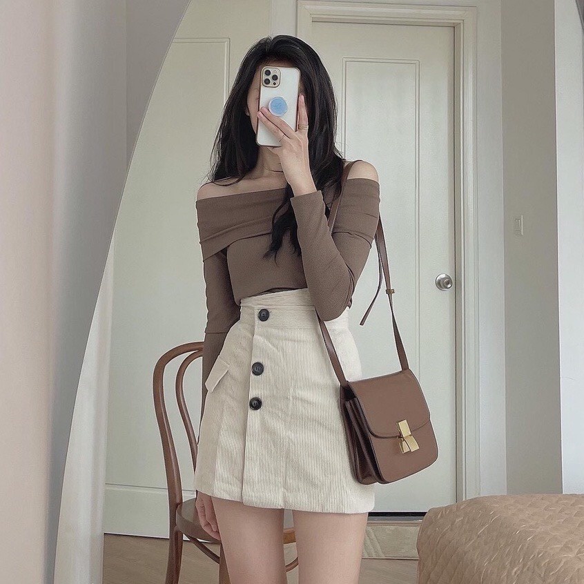 [Video+Ảnh thật] Chân váy nhung cạp cao lệch vạt, Chân váy chữ A lưng cao phong cách Hàn Quốc -Hinhin | BigBuy360 - bigbuy360.vn