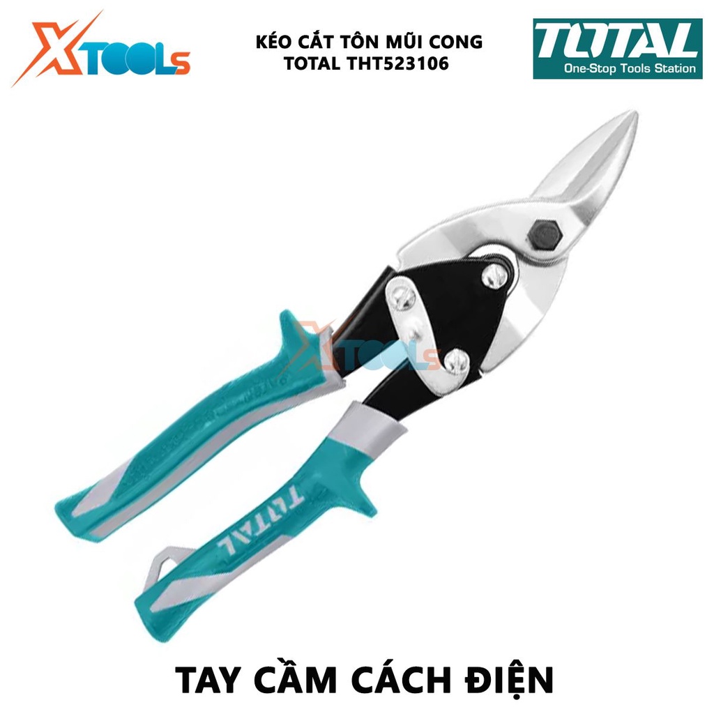 Kéo cắt tôn mũi cong phải TOTAL THT523106 | Kéo cắt tole mũi cong Chiều dài 250mm (10'') thép Carbon,không gỉ, tay bọc c