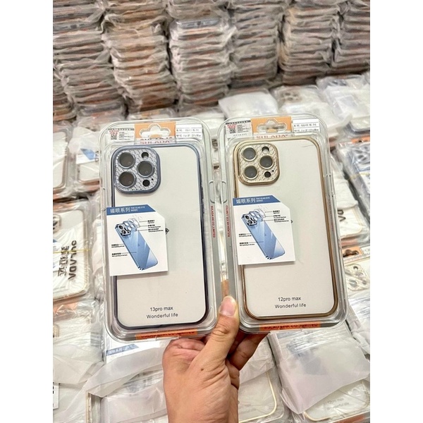 Ốp Lưng Nhám Viền Màu Camera Nhũ Iphone 14 Pro Max, 13 Pro Max, 12 Pro Max, 14 Pro, 12 Pro, 13 Pro Chống Bám Vân Tay
