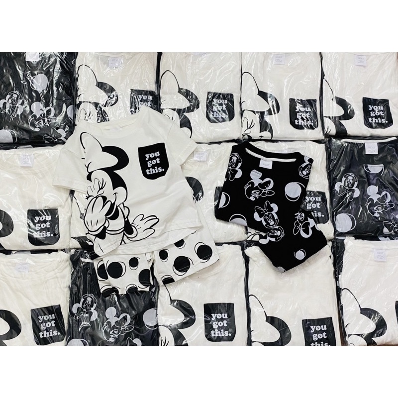 Set 2 bộ cộc tay Minnie cho bé gái màu đen trắng size từ 10-24 cân