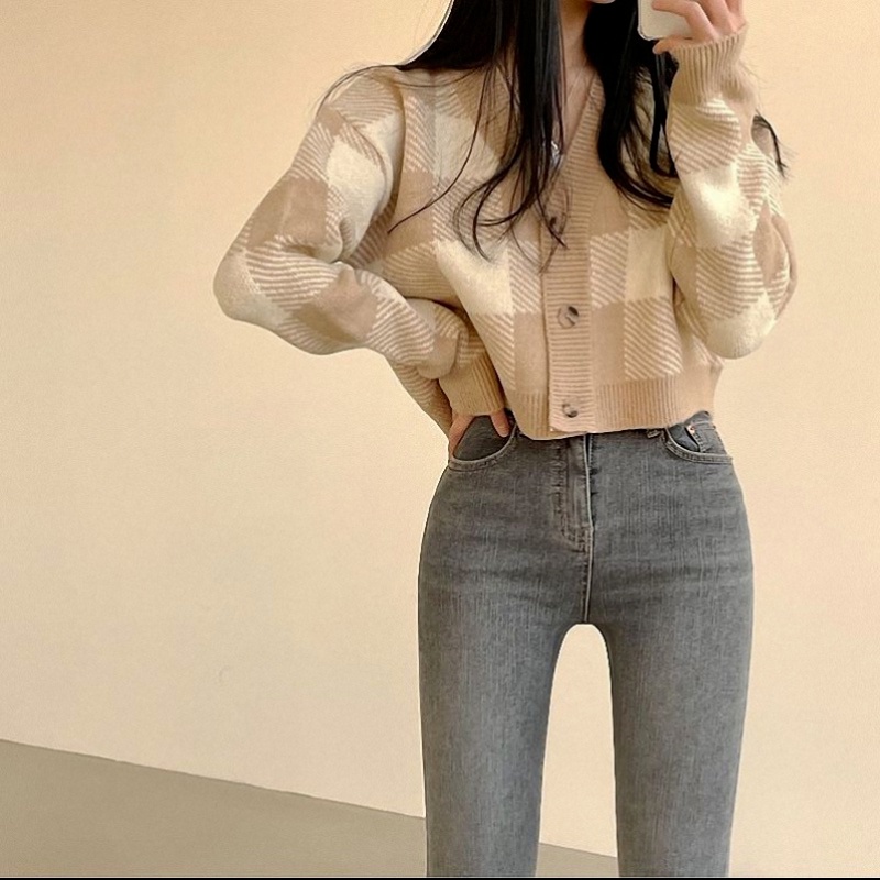 Áo khoác cardigan ZHELIHANGFEI dệt kim tay dài dáng ngắn dễ phối đồ thời trang