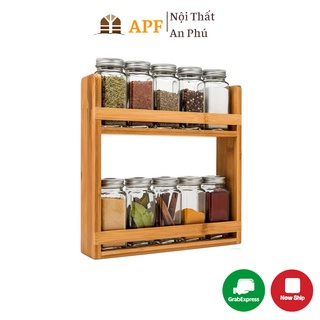 Kệ gia vị nhà bếp apf chất liệu gỗ thông tự nhiên bền đẹp, thiết kế thông minh tiện lợi ks013