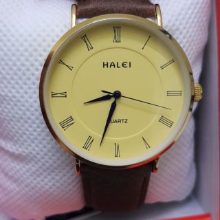 [Đồng Hô Chính Hiệu ] [FLASHSALE] Đồng Hồ Đôi Nam Nữ Halei 001A Kim Xanh Mặt Trắng Dây Da Nâu Chính Hãng