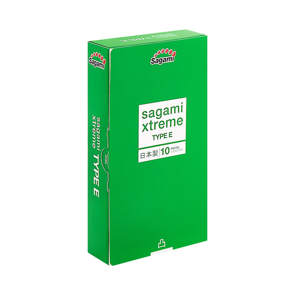 Bao cao su gân gai thắt chống tuột Sagami Xtreme Green hộp 10 cái