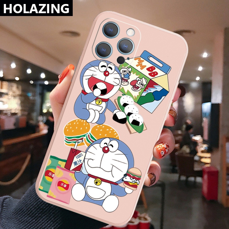 Ốp Điện Thoại Góc Vuông In Hình Doraemon Cho iPhone 13 Pro Max 12 11 XR XS 7 8 Plus SE 2020