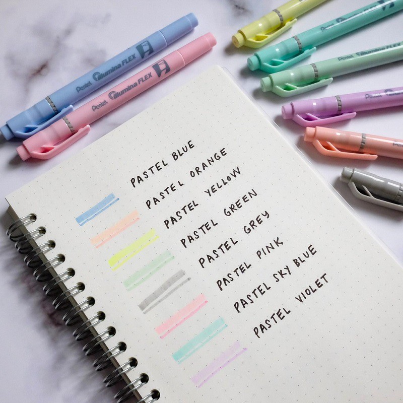 Bút đánh dấu Pentel Illumina Flex Twin Tip Highlighter SLW11P - Bold/Five  - Màu xanh da trời (Pastel Sky Blue)