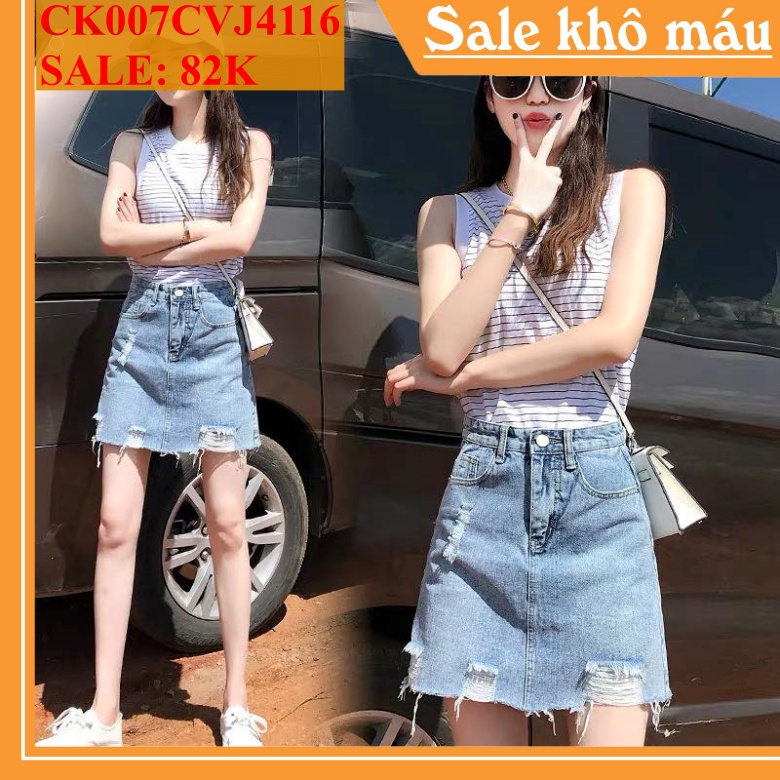 Chân váy Jeans nữ lưng cao công sở rách 4116 CHIBEST CK007CVJ4116