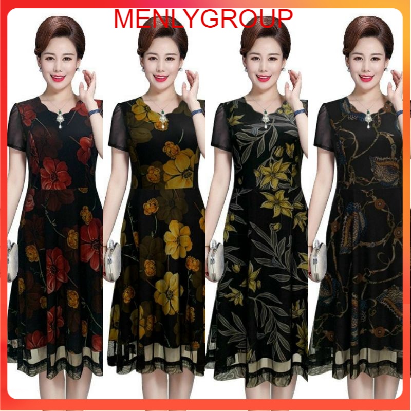 ĐẦM XÒE IN HOẠ TIẾT PHỐI THUN LƯỚI KÈM PHỤ KIỆN
