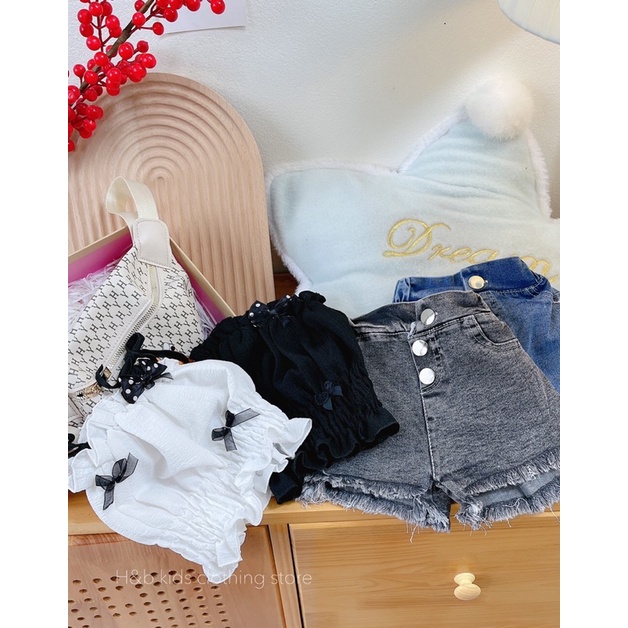 [SET BÉ GÁI] Bộ áo nhún kèm quần jean xinh cho bé gái
