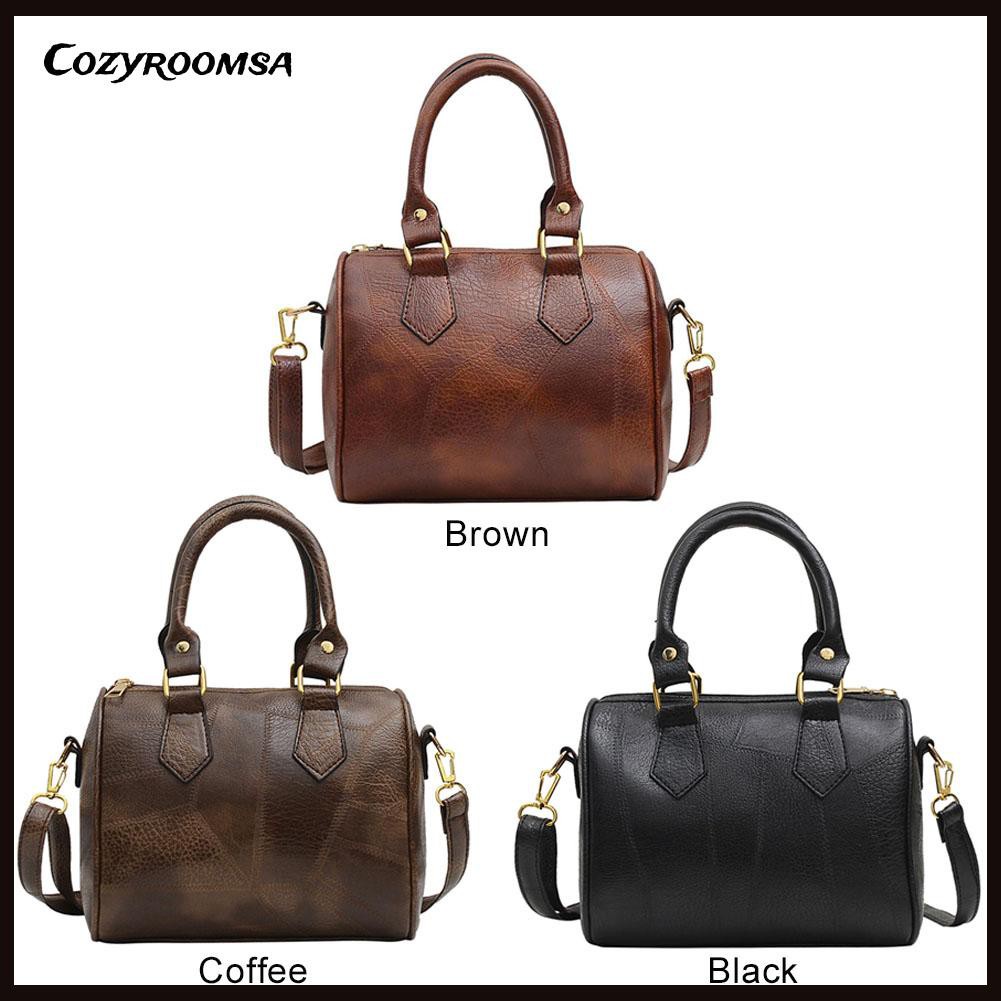 Vintage Women PU Solid Color Shoulder Bag Casual Ladies Top-handle Handbags