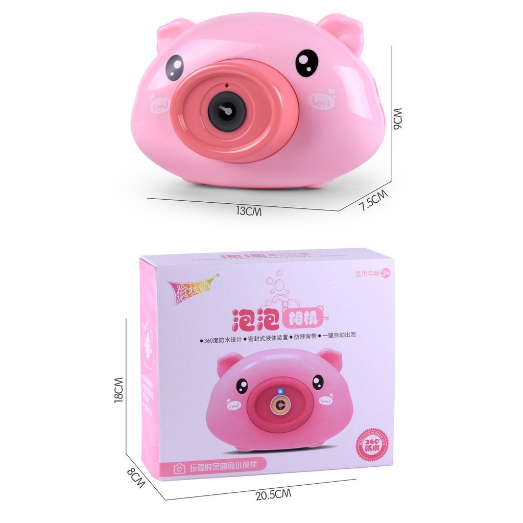 Đồ chơi máy ảnh thổi bong bóng tự động có nhạc hình chú heo hồng đáng yêu cho bé