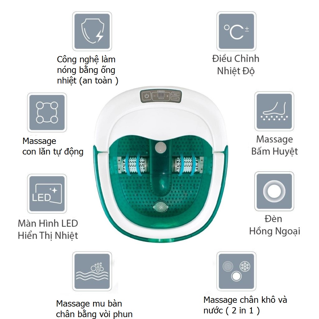 Bồn ngâm chân massage con lăn xoay tự động HoMedics FB-650 của nhà HT Beauty, công nghệ làm nóng mới, massage chân khô