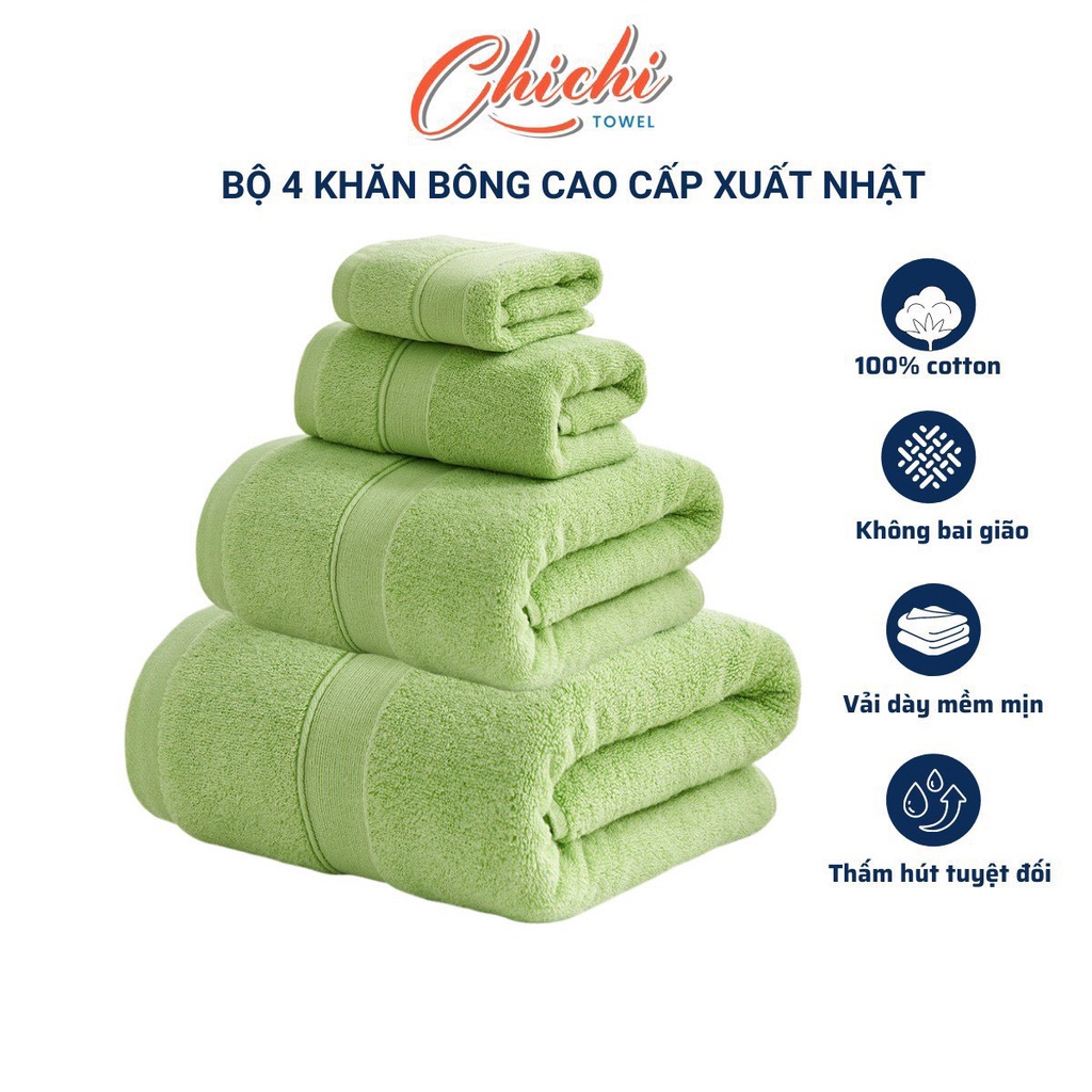 Combo 4 Khăn Tắm Mặt Gội, Chất Liệu Cotton Dày Dăn, Mềm Mịn, Siêu Thấm Hút, Khổng Sổ Lông Phai Màu