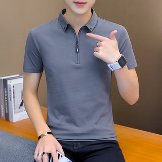 Áo Thun POLO Cotton Trơn Tay Lửng Ôm Dáng Thoáng Khí Có Khóa Kéo Thời Trang Hàn Quốc Cho Nam