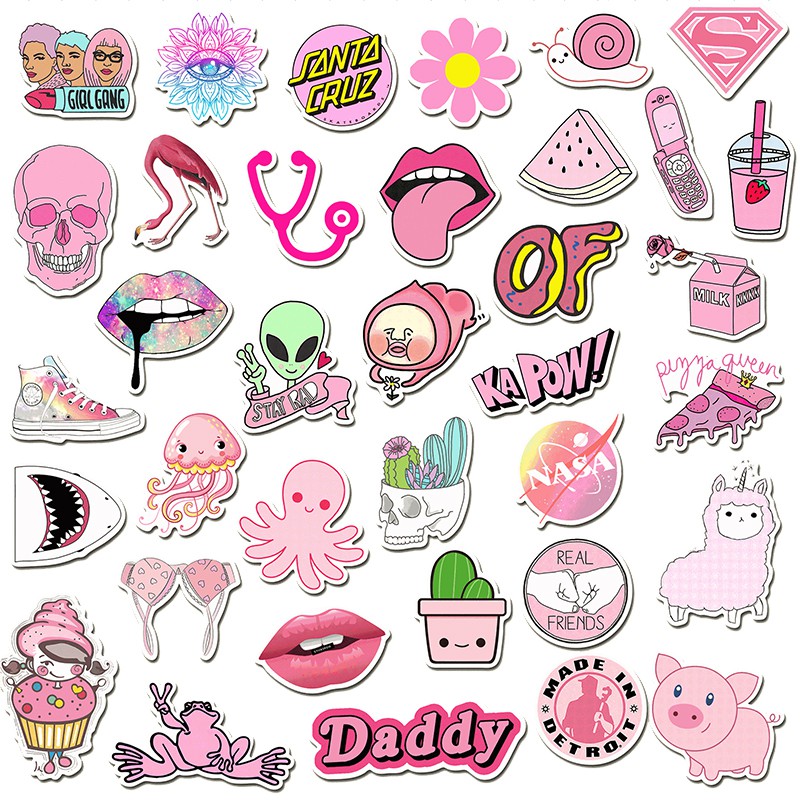 Set 50 Miếng Dán Trang Trí Nhiều Kiểu Dáng Màu Hồng Dễ Thương | BigBuy360 - bigbuy360.vn