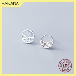 Bông tai bạc 925 hanada bông tai tròn 1 nửa đá 0620