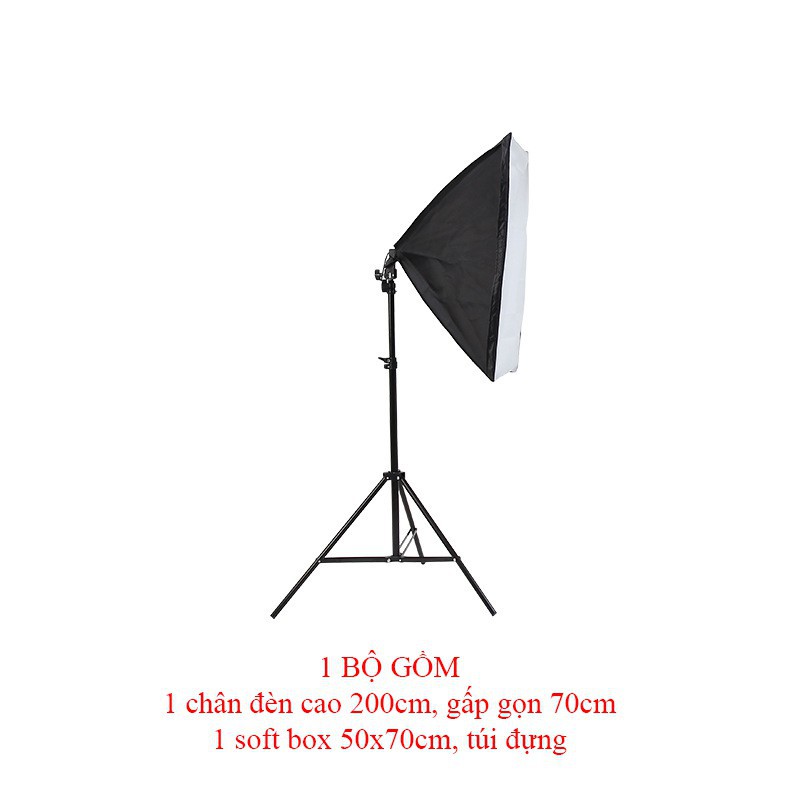 Bộ đèn studio chụp ảnh sản phẩm quay phim Livestream chuyên nghiệp. Chân đèn cao 2m kèm Softbox 50x70cm