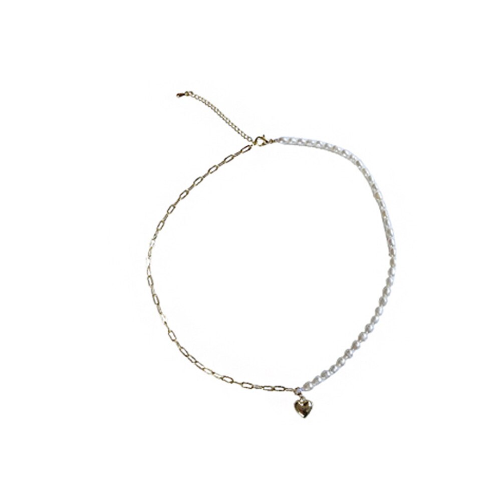 Vòng cổ choker phối chuỗi ngọc trai nhân tạo mặt hình trái tim thời trang