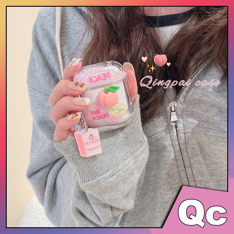 「Qc」Vỏ Bảo Vệ Hộp Sạc Tai Nghe Airpods 1 2 3 Pro Apple Bluetooth Bằng tpu Mềm Hình Quả Đào Màu Hồng Phối Cát Chảy Chống Nước ốp airpods 2 vỏ airpod vỏ ốp airpod pro ốp airpods pro airpod 2 case case airpods 3 ốp trơn airpods pro case airpods