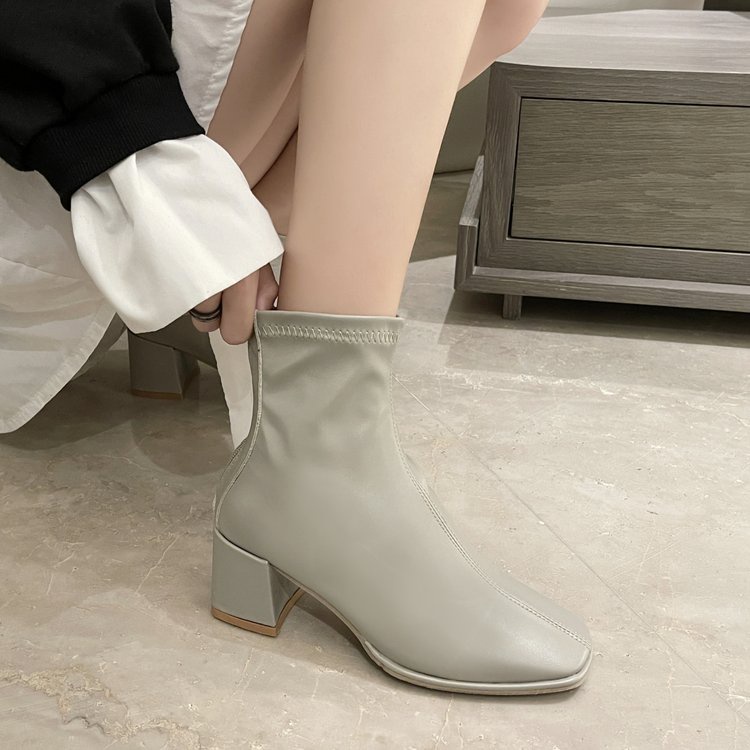 Giày bốt cao gót mũi vuông phối khóa kéo thời trang cho nữ